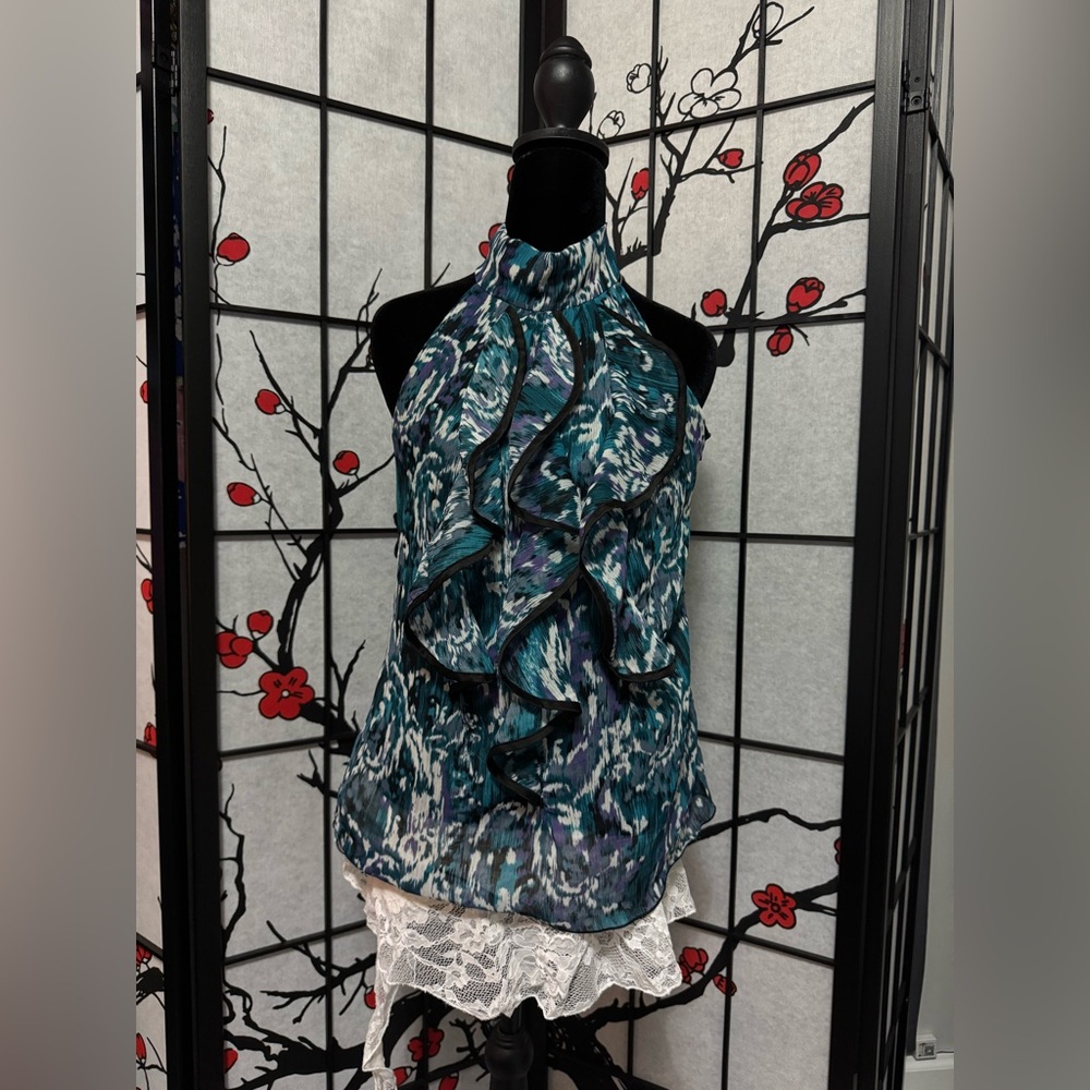 B-Wear multicoloured blue halter top with ruffles and tie detail